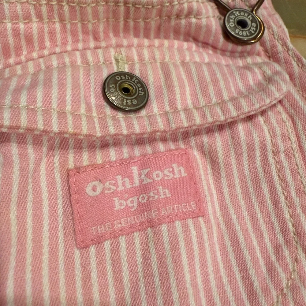 Vintage Oshkosh B'Gosh Kids Vestbak Bibs Overalls Pink White Stripe 18 Months